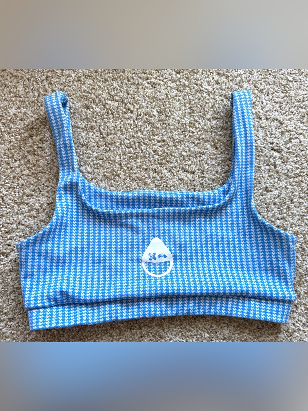 Strut This Jolie Workout Bra Blue Gingham Houndstooth Sports Running XL